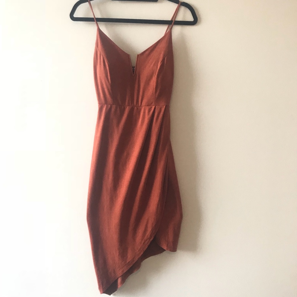 ⚡️Fashion Nova Asymmetrical Suede Dress in Rust⚡️